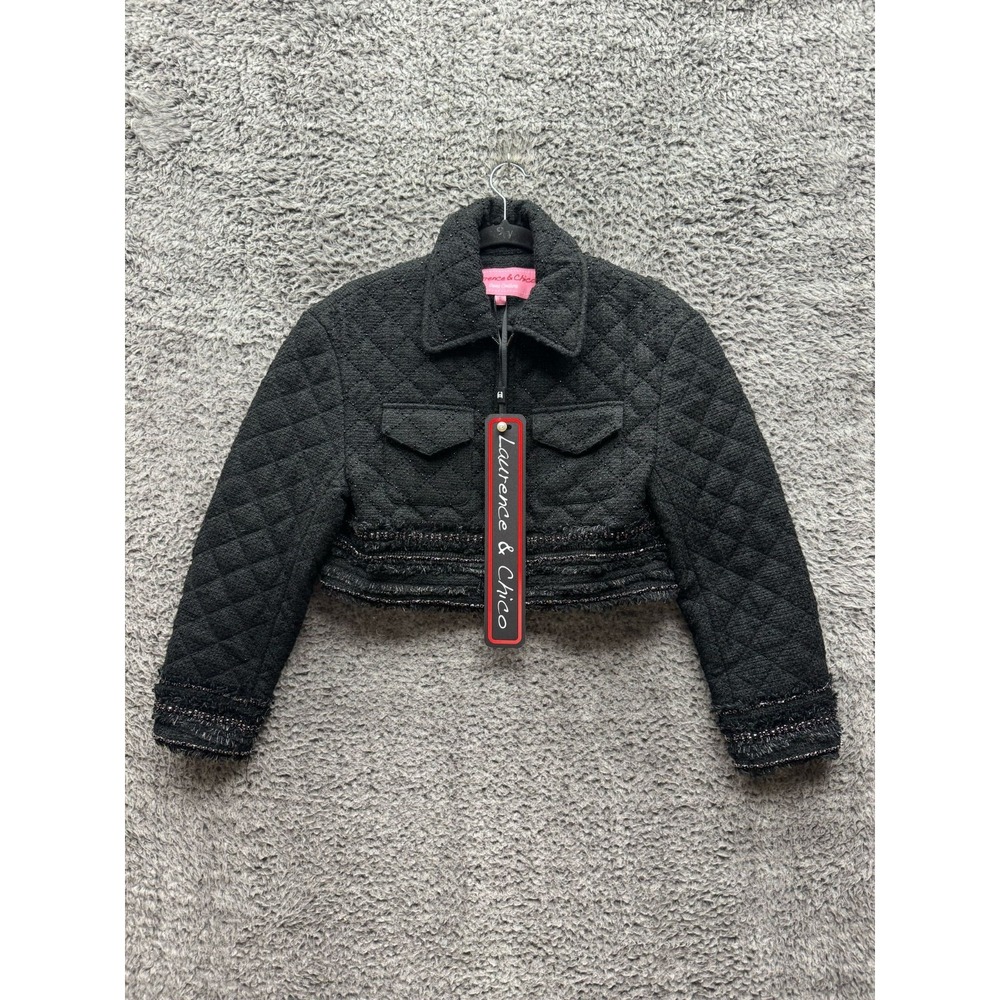 NWT Laurence & Chico Long Sleeve Collared Tweed Crop Jacket Black Womens Size S